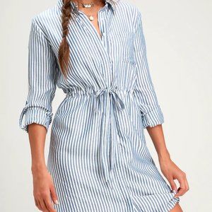 Lulus Blue & White Long Sleeve Striped Shirt Dress